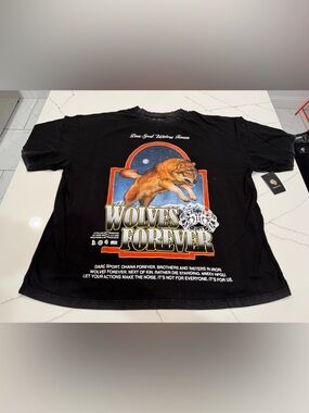 Darc Sport Black Graphic 'Wolves Forever' Tee with Orange Wolf